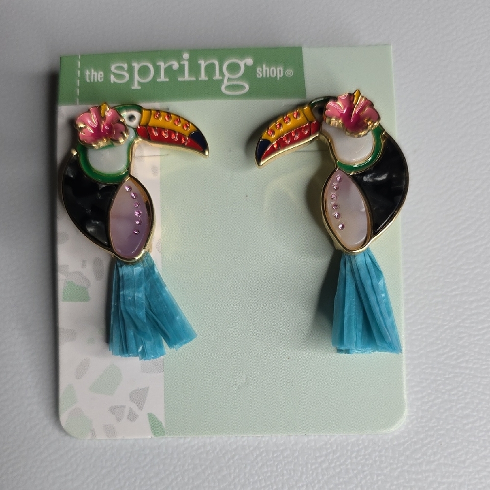 The Spring Shop Colorful Toucan Earrings with Tassels